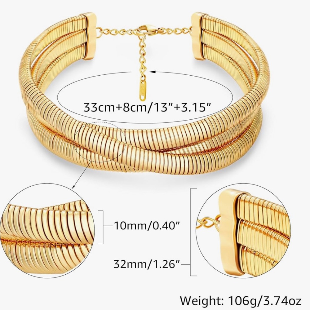 14K Gold Plated Thick Snake Chain Choker - Picture 4 of 4